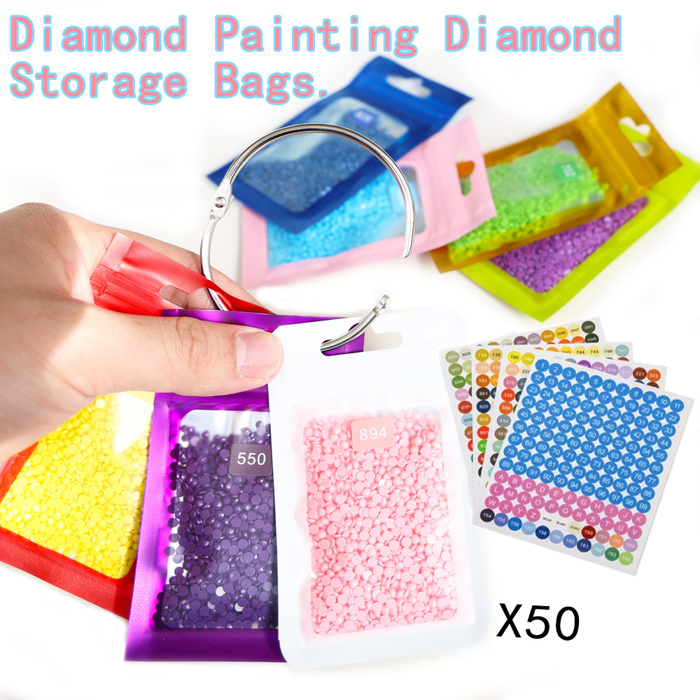 Art Craft Accessories - 50pcs 다이아몬드 페인팅 비즈 보관 가방(라벨