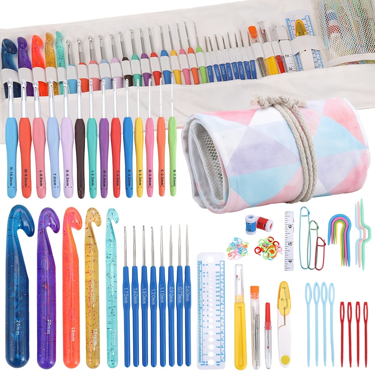 Crochet Hook Set - 118개 크로셰 바늘 세트, 인체공학적 디자인의