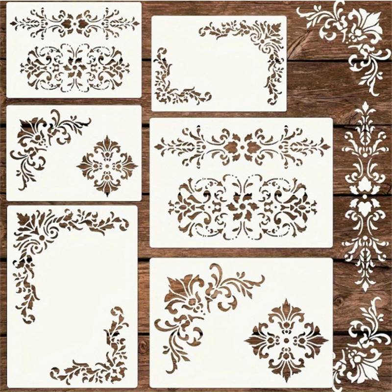 Art Craft Template - 6종 꽃무늬 코너 스텐실 페인팅 템플릿