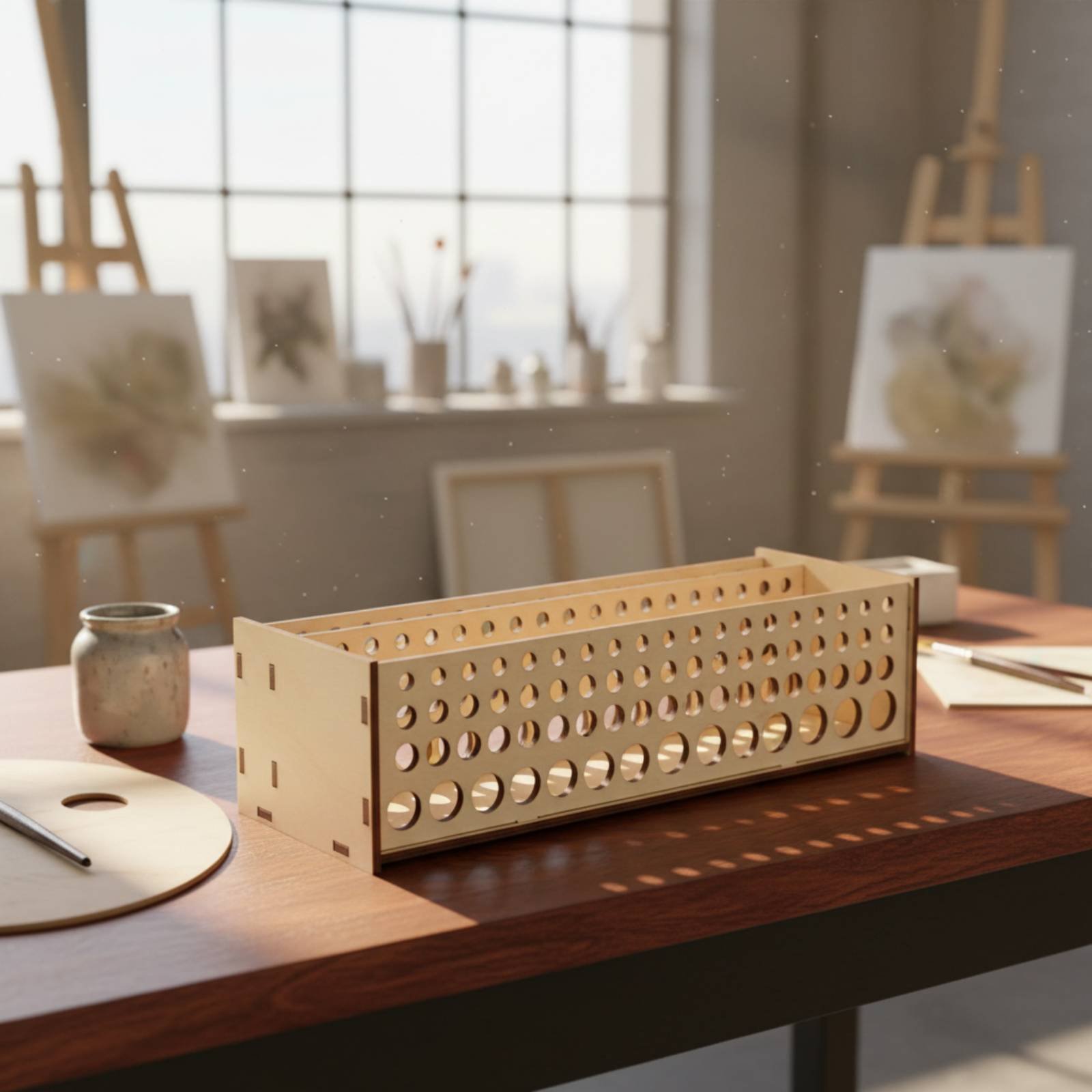Art Craft Room - 페인트 브러시 랙 67홀 나무 브러시