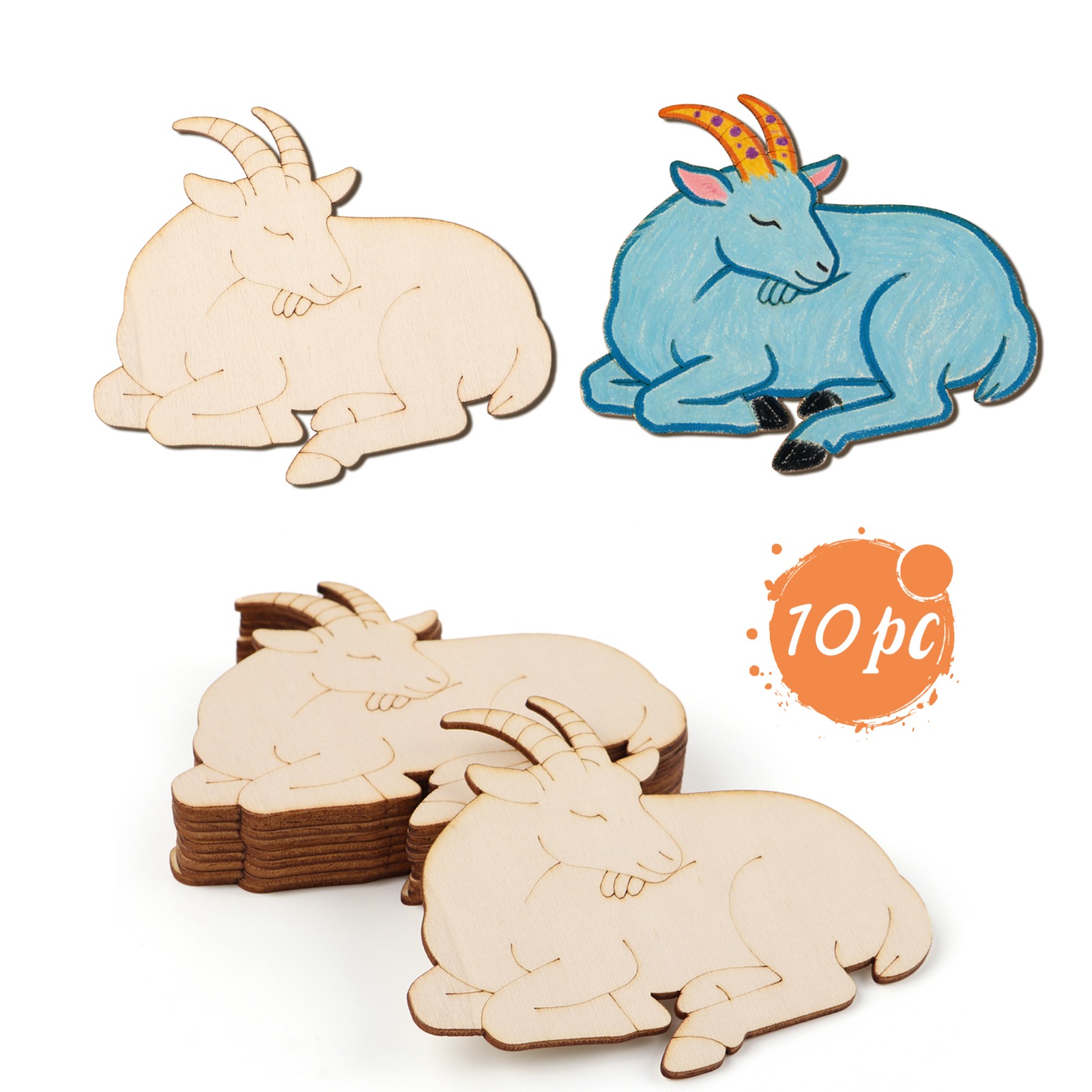 Art & Craft Clipart - 10개/세트 미완성 나무 양 동물 장식품