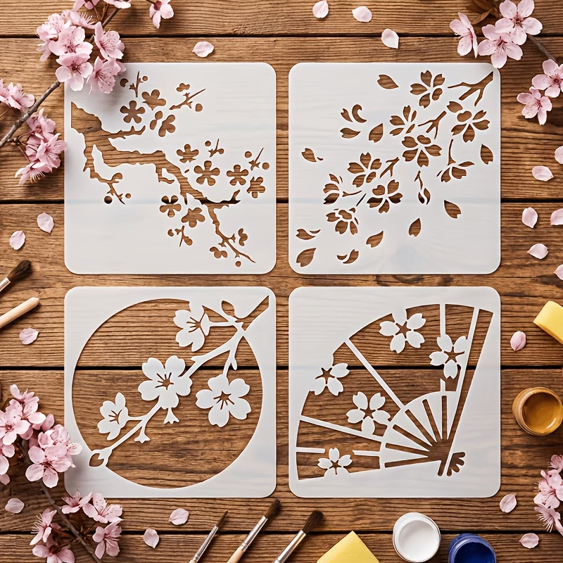 Art Craft Template - 4PCS 일본 벚꽃 스텐실 재사용 가능한