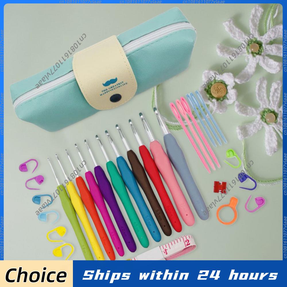 Crochet Hook Set - 11PCS 다채로운 고무 손잡이 뜨개질 바늘