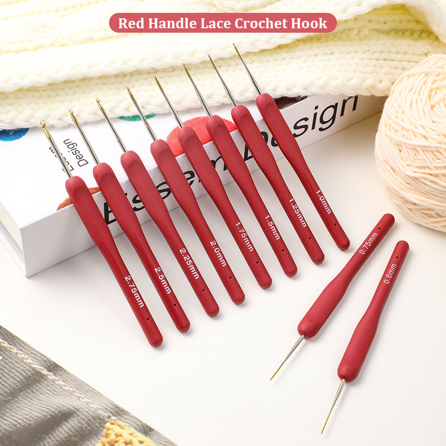 10pcs 레드 크로 셰 뜨개질 세트 키트 실리콘 핸들 - Crochet Hook Set 리뷰 및 가격
