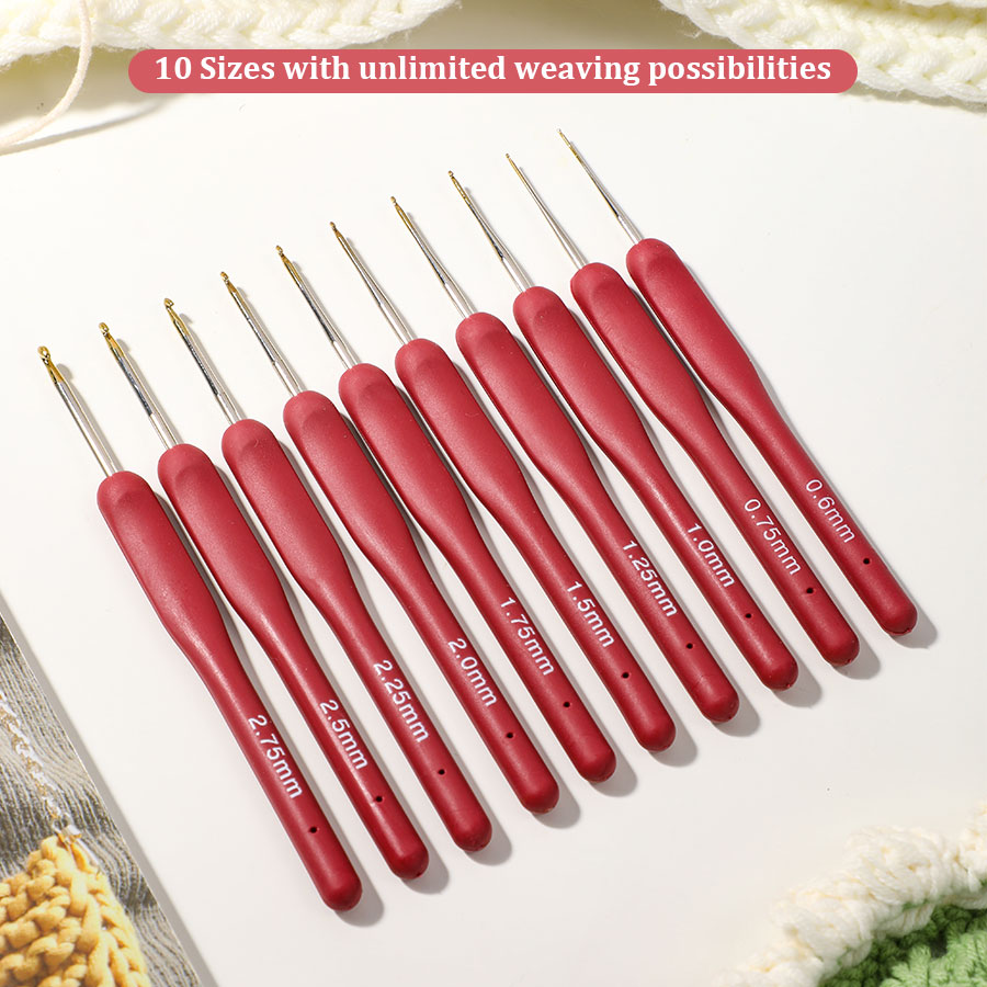 10pcs 레드 크로 셰 뜨개질 세트 키트 실리콘 핸들 - Crochet Hook Set 리뷰 및 가격