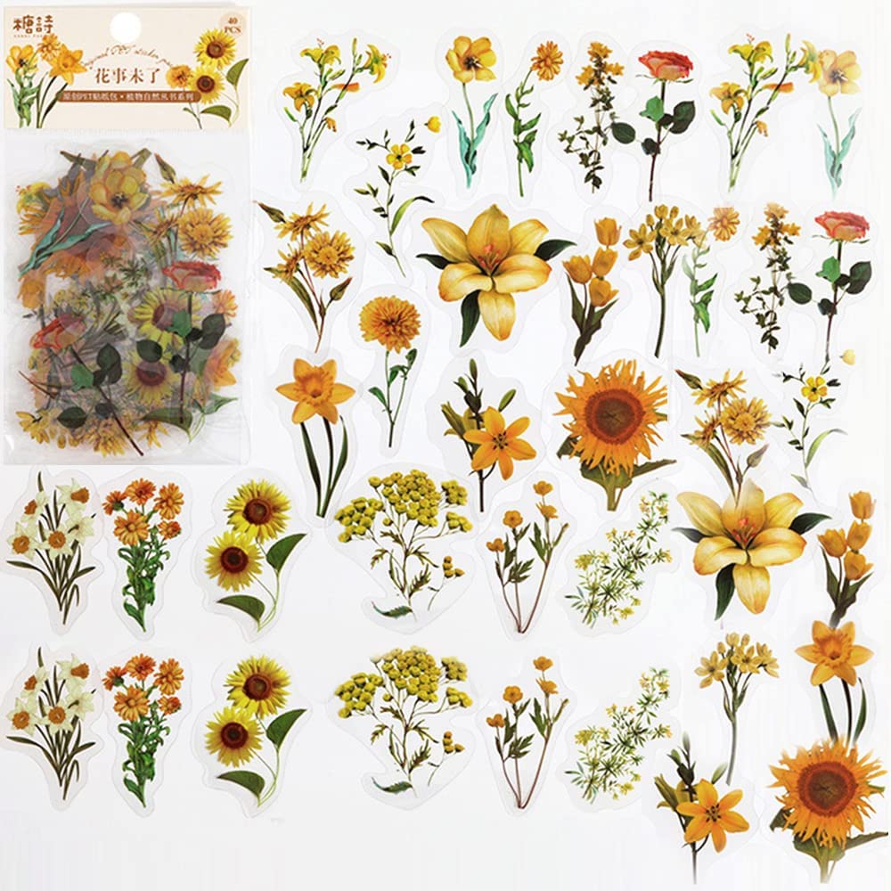 40 Pcs 스크랩북 스티커 애완 동물 투명 꽃 자연  - Art Craft Journals 리뷰 및 가격