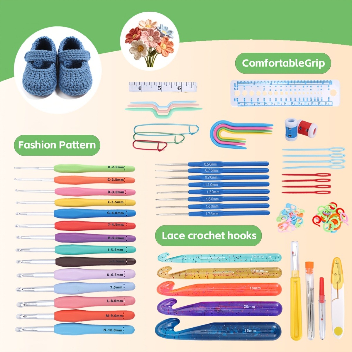 118개 크로셰 바늘 세트, 인체공학적 디자인의 크로셰 - Crochet Hook Set 리뷰 및 가격