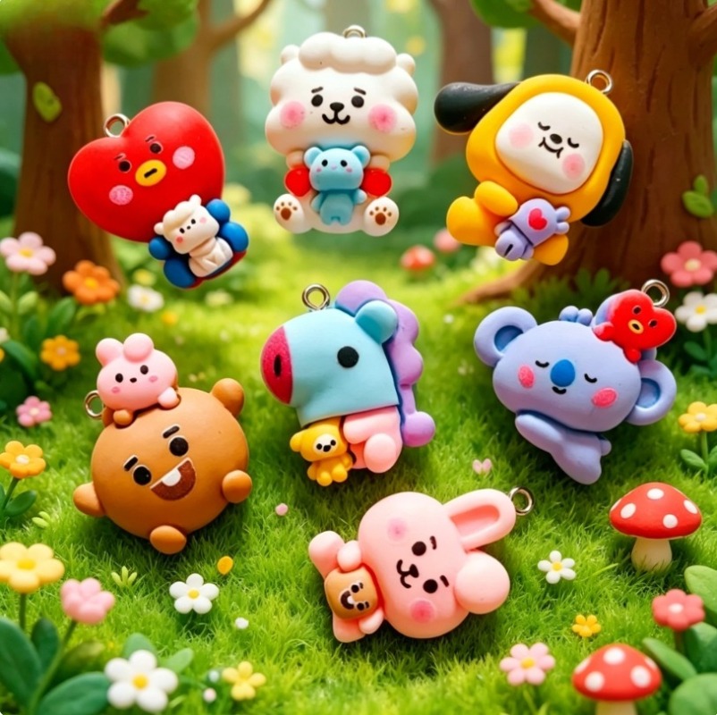 7pcs BT21 수지 만화 참 DIY 액세서리 공예  - Art Craft Materials 리뷰 및 가격