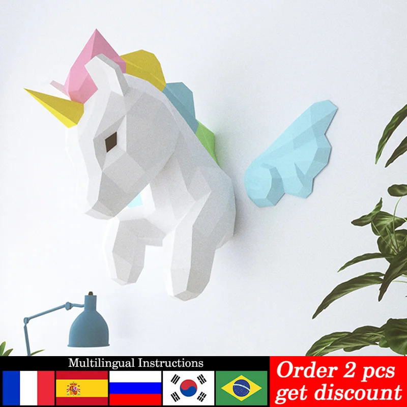레인보우 유니콘 동물 벽 장식, 홈 아트 행잉 장식 종 - Art Craft Cardboard 리뷰 및 가격