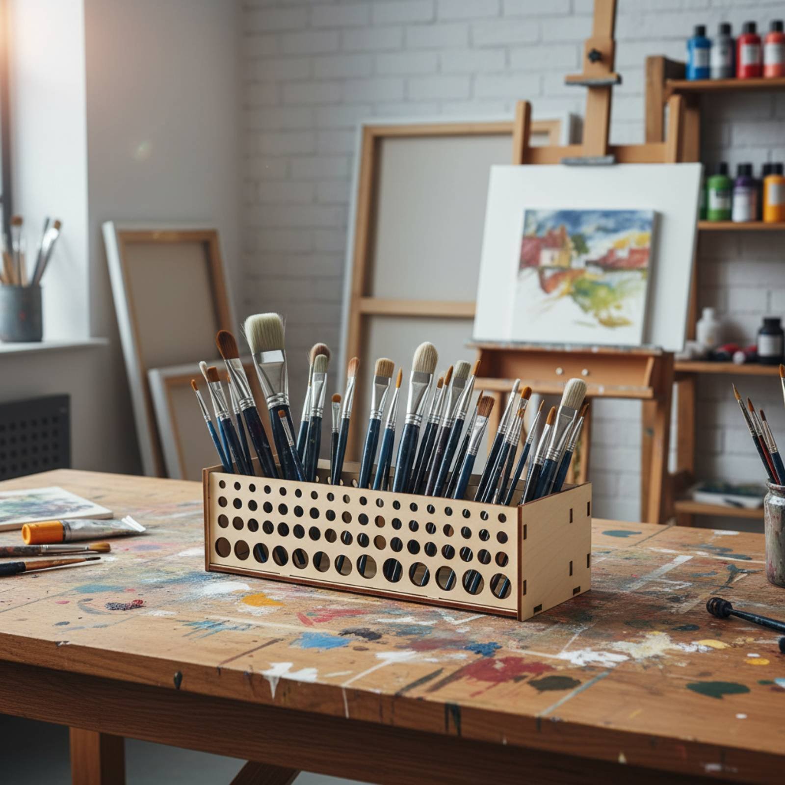 페인트 브러시 랙 67홀 나무 브러시 스탠드 페인트 브 - Art Craft Room 리뷰 및 가격